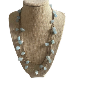 Handmade Crochet Necklace with Aquamarine Stones – 20” Cotton String